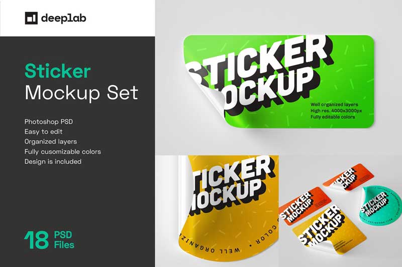 18 Styles Sticker Mockup Set