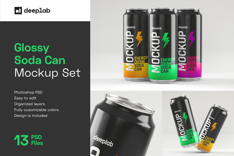 Glossy Soda Can Mockup Set 4489324 Glossy Soda Can Mockup Set 4489324
