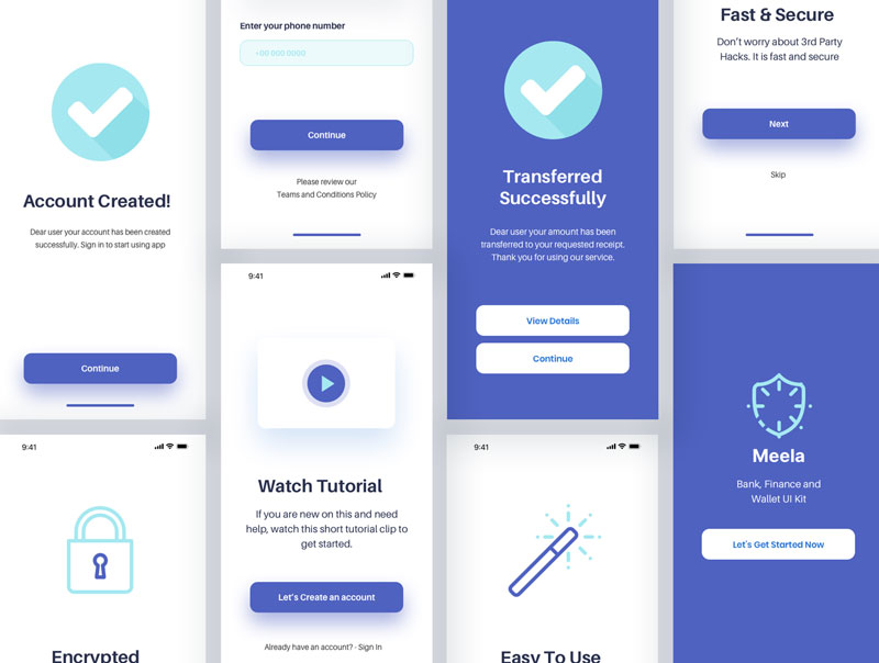 Meela - Money Transfer, Bank, Finance and Wallet App UI Kit Meela - Money Transfer, Bank, Finance and Wallet App UI Kit