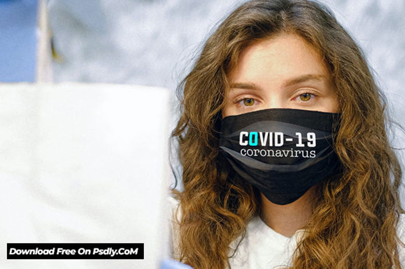 Girl Wear Medical Face Mask Mock Up