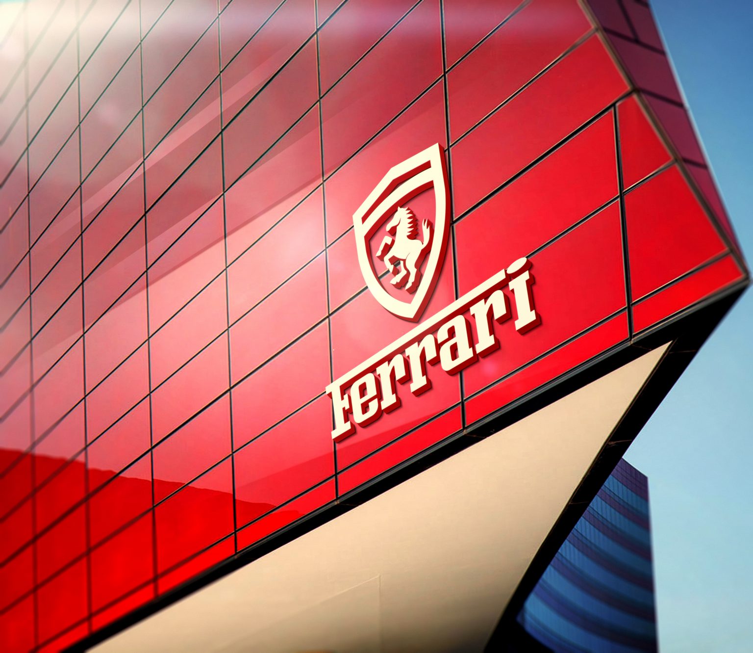 3D Red Building PSD Logo Mockup