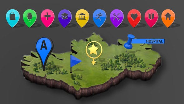 Videohive 3D Map Markers 21594069