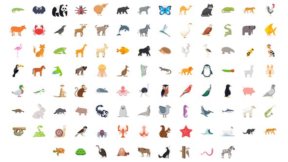 Videohive 100 Animals & Birds Icons 29885627