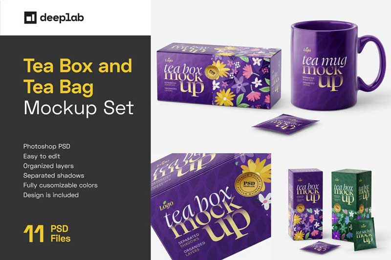 CreativeMarket - Tea Box and Tea Bag Mockup Set 6037096