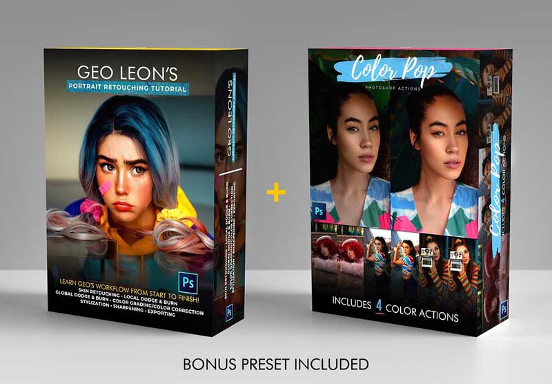 Geo's Retouching Tutorial + Color Action pack Bundle with BONUS