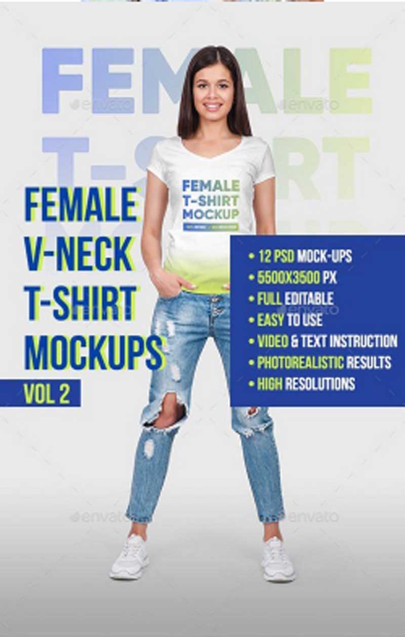 Graphicriver - 22124031 Female Vneck Tshirt Mockup Vol2