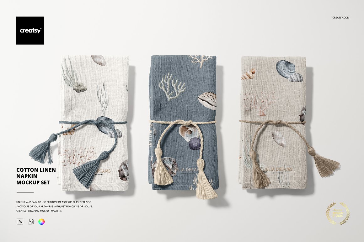 CreativeMarket - Cotton Linen Napkin Mockup Set 6834378