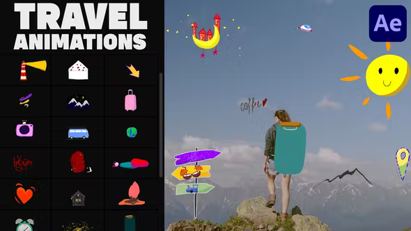 Videohive Travel Stickers for After Effects 36819623