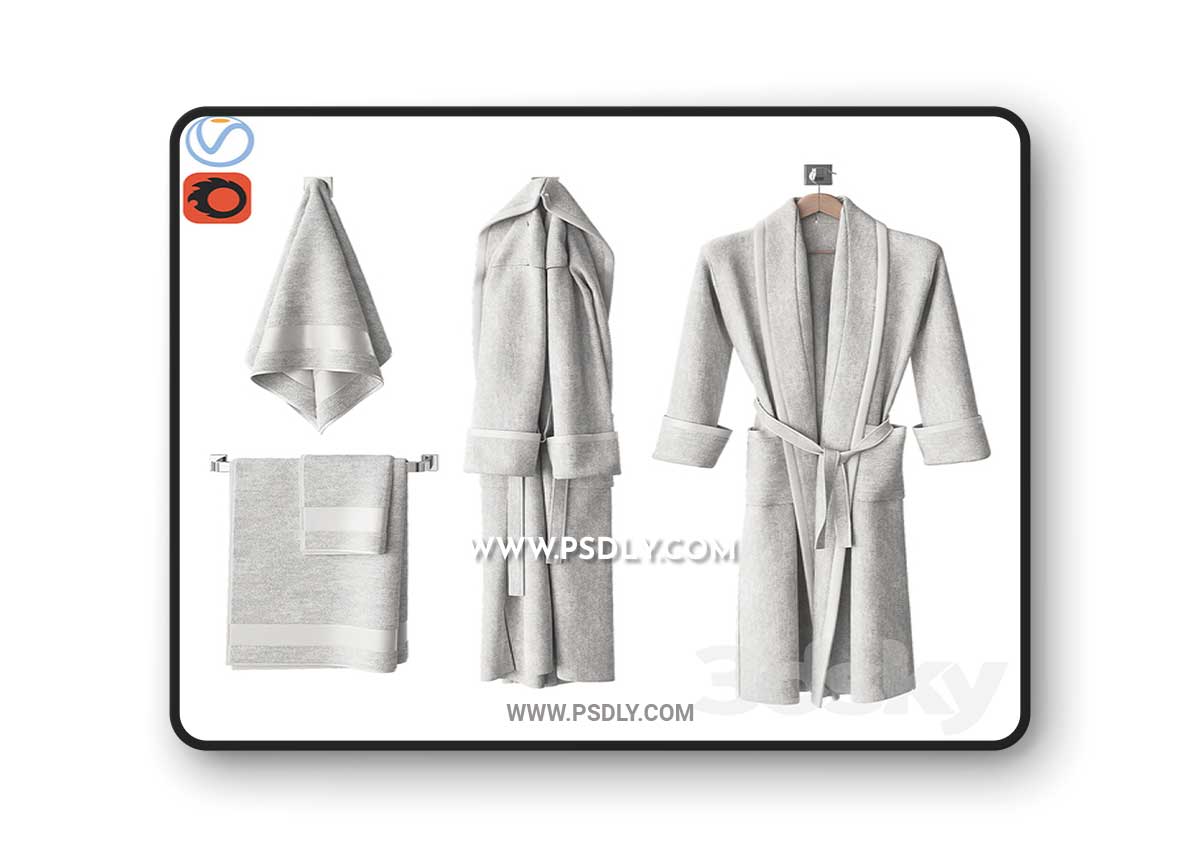 White bathrobe and towels 3D Model