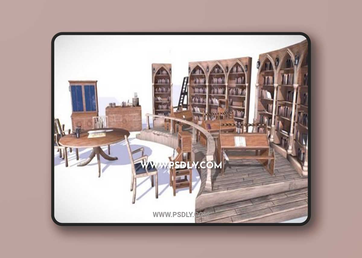 Medieval Library Model Pack low-poly 3D Model 3D Model