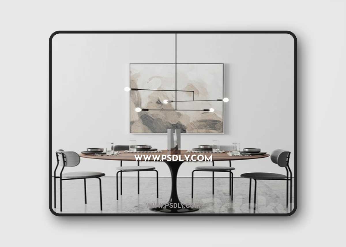 Oval Tulip Dining Table 78 "walnut set 3D Model