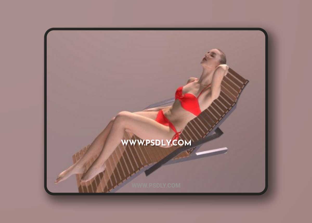 Beach Bikini Woman Barbara Sitting Tanning 3D Model