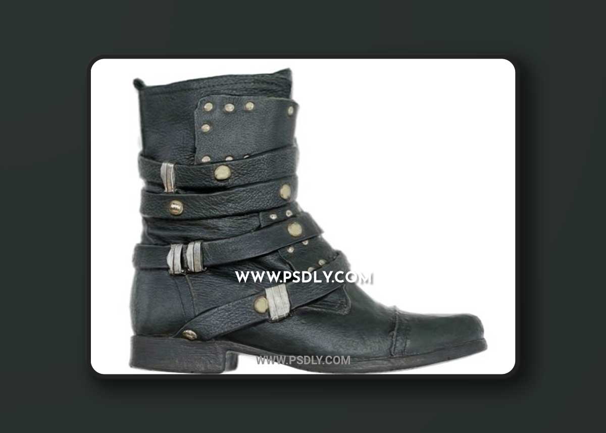 Boot Gothic Buckles Leather Footwear Women 3D Model