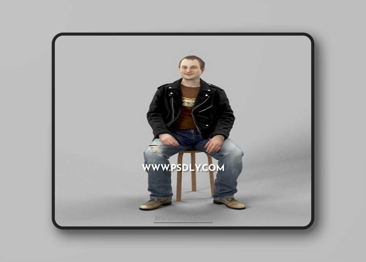 Sitting Man Victory In A Leather Jacket And Torn Jeans Punk Rock Low-poly 3D model