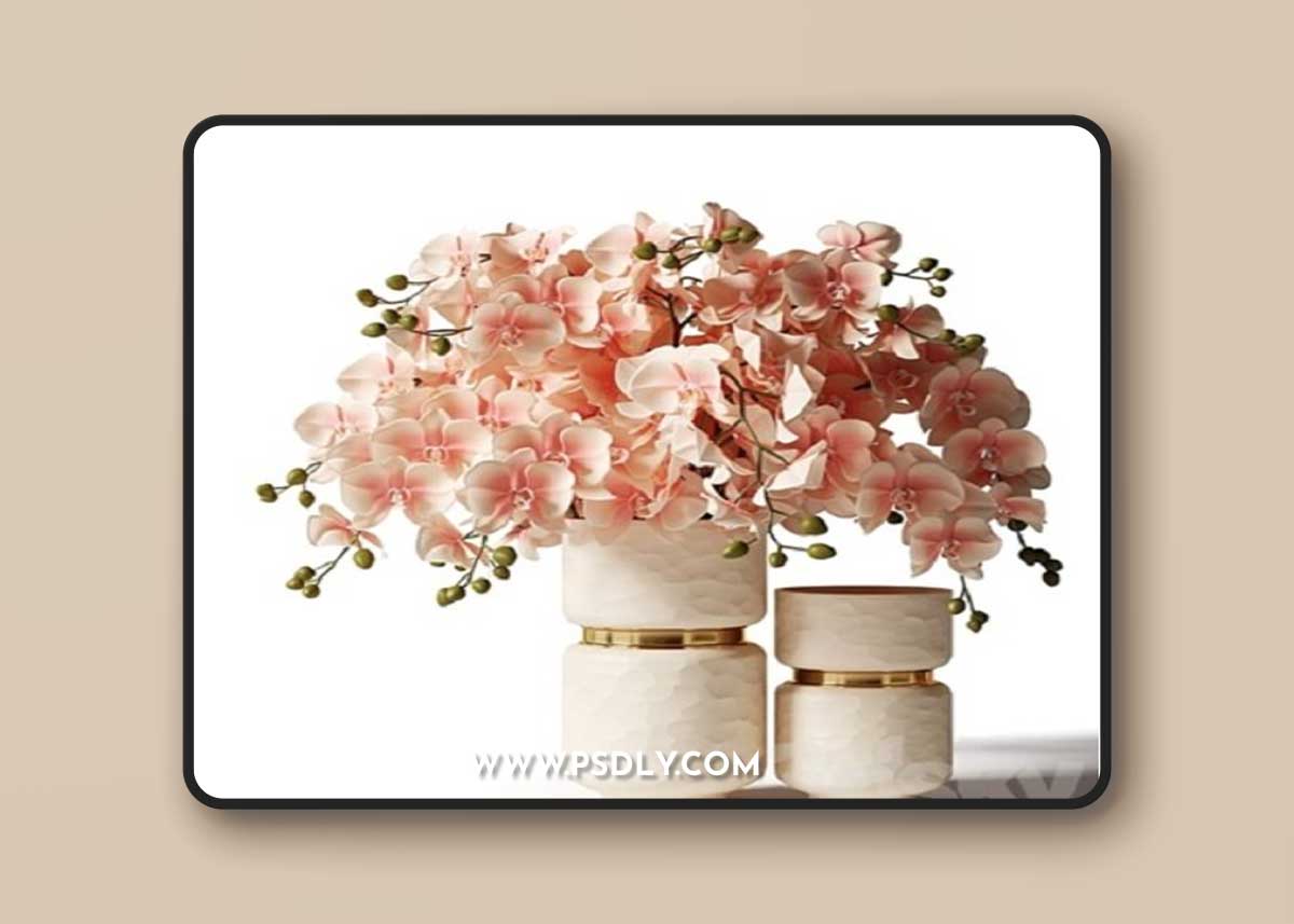Bouquet of pink orchids in a modern beige vase