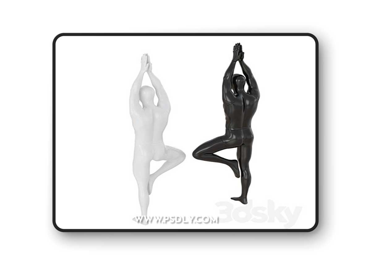 Male abstract mannequin stands in yoga pose 109