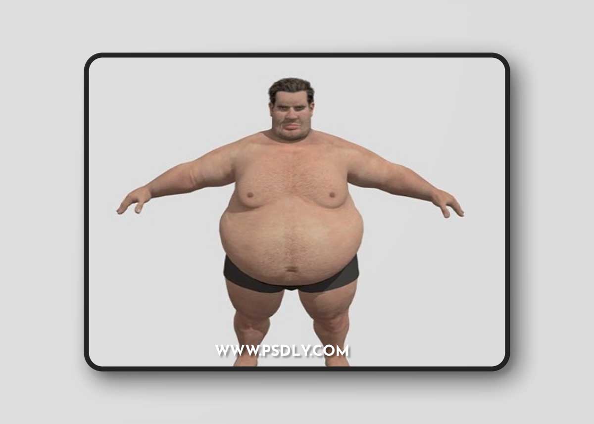 Realistic Fat Man Naked character 3D Model