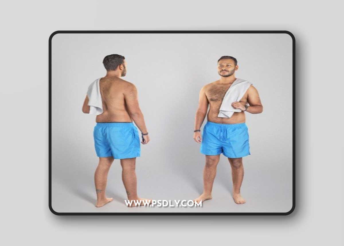Shirtless man with white towel standing 231 VR AR low-poly 3d model