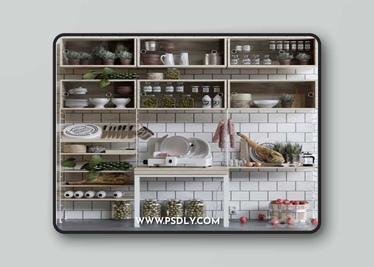 Department in the supermarket with jamon and preservation | Vray+Corona