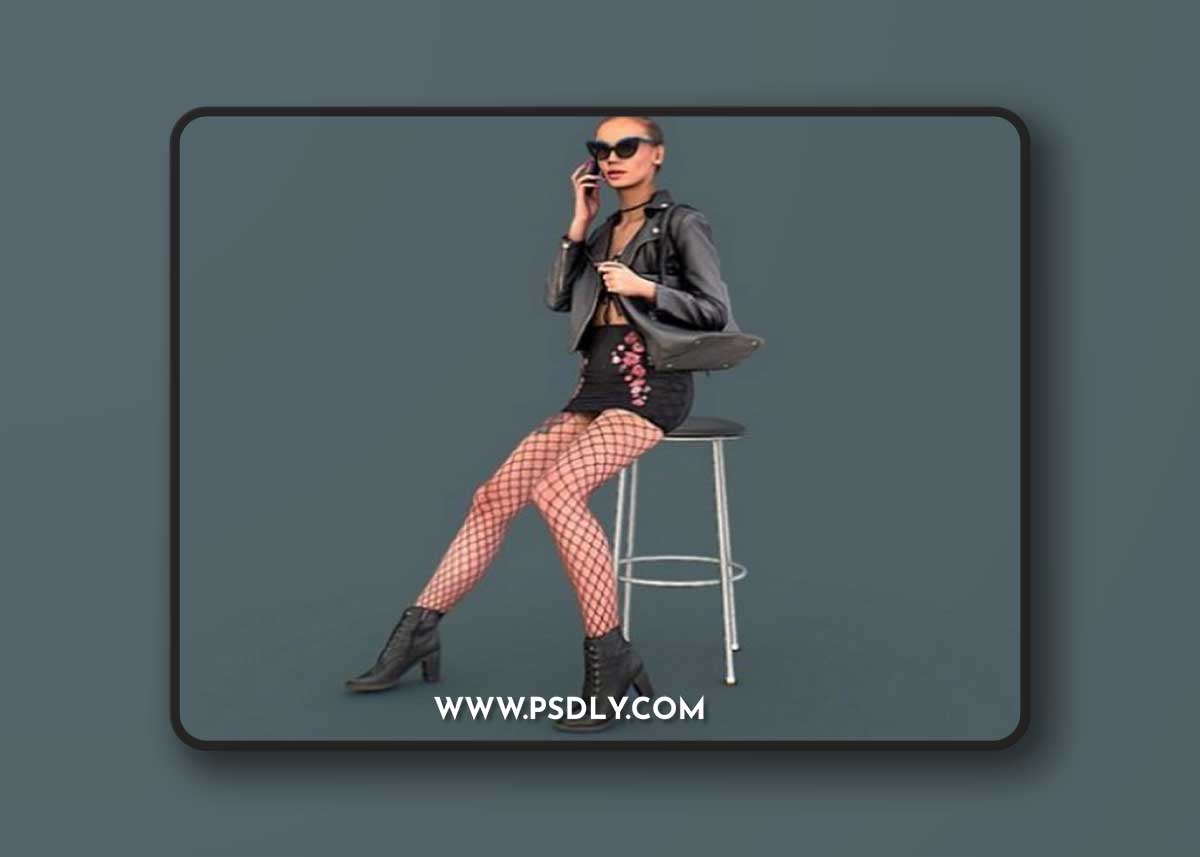 Girl sitting on a stool 3d model