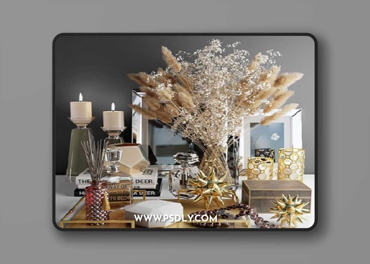 Pro 3DSky - Decorative set with a bouquet of white flowers and dry grass