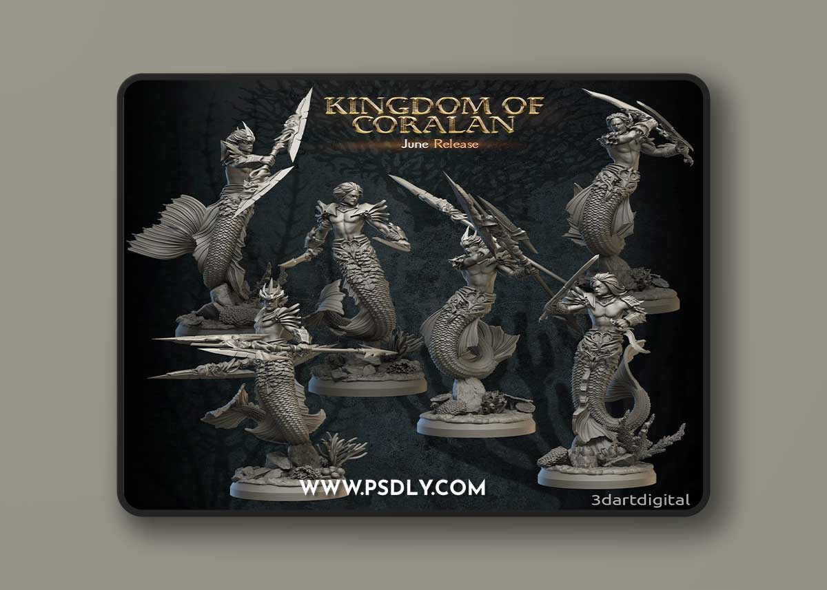 3DArtDigital - Kingdom of Coralan - Merfolk Warriors Male – 3D Print Model