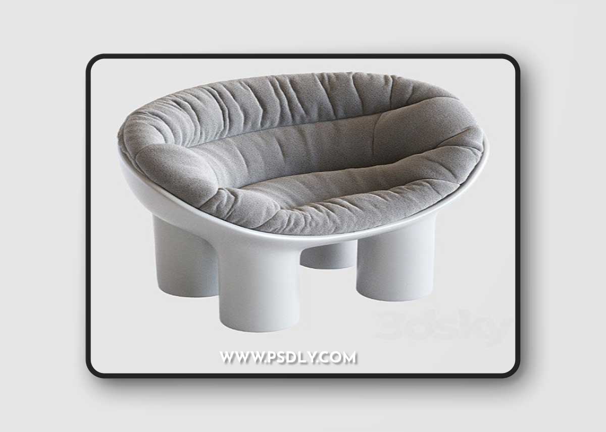 Roly Poly Polyethylene Armchair in Concrete with Cushions by Faye Toogood