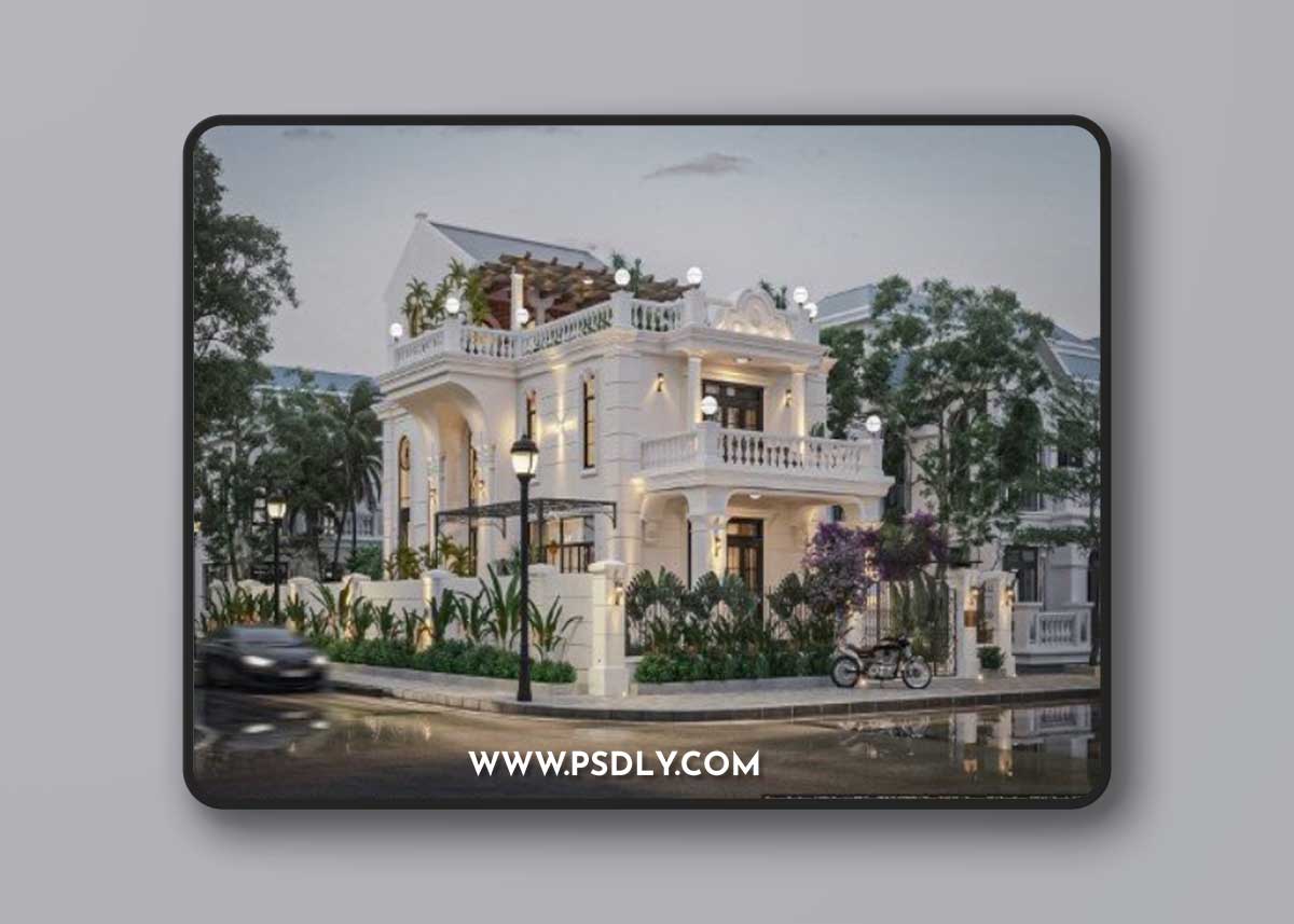 3D Classic Villa Exterior Scene