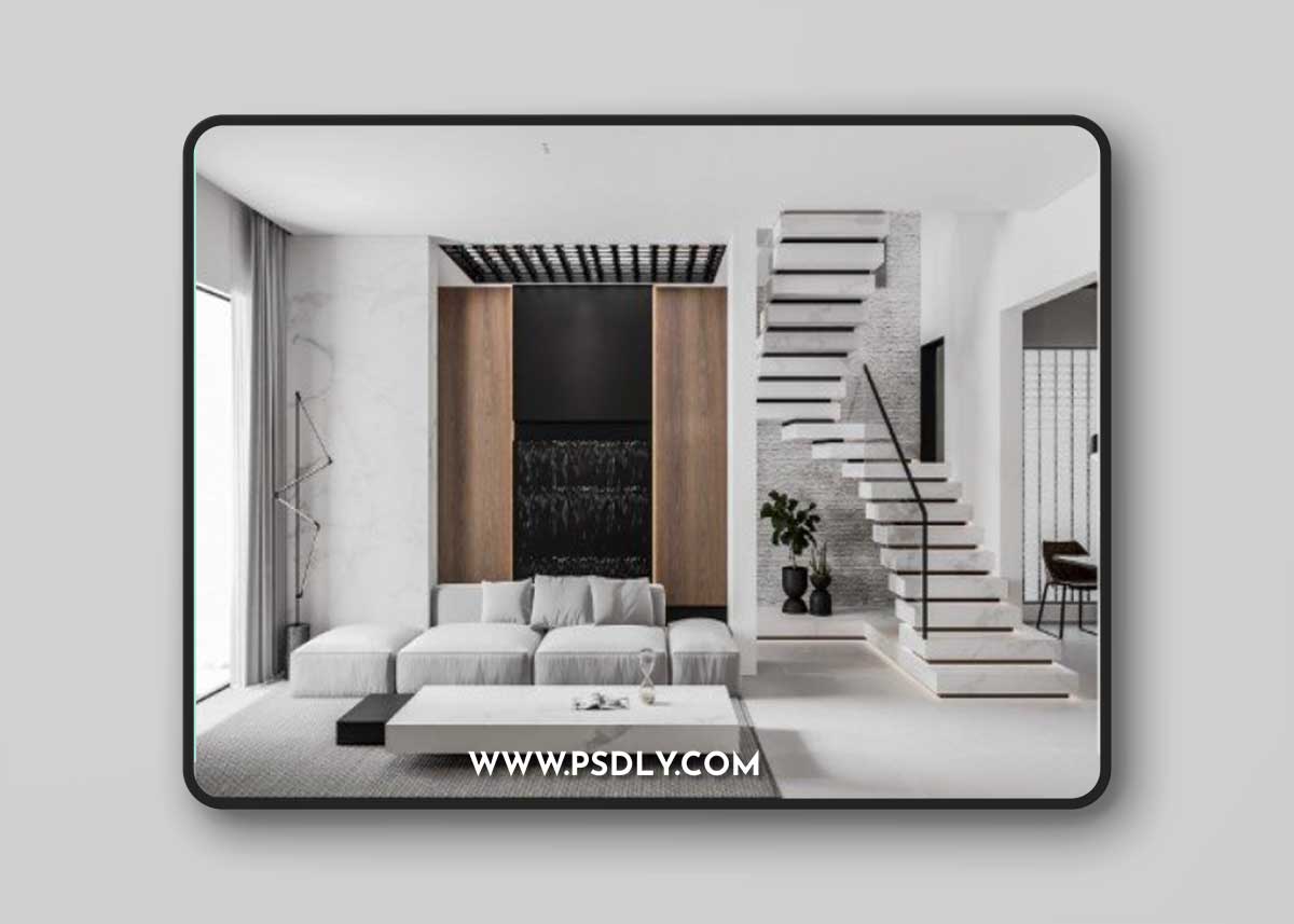3D Living Room – Kitchen Interior Scene