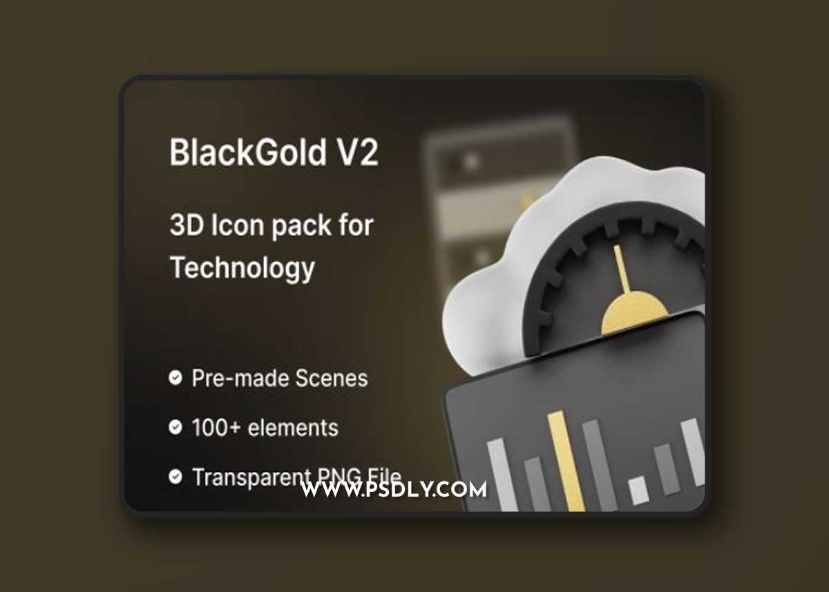 BlackGold Vol2 - Technology 3D Icon Pack Ui8.net