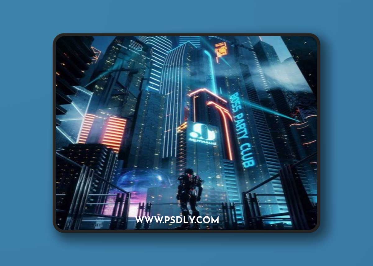C4D Octane render Cyberpunk city Batman Gotham City CBD Skyscrapers