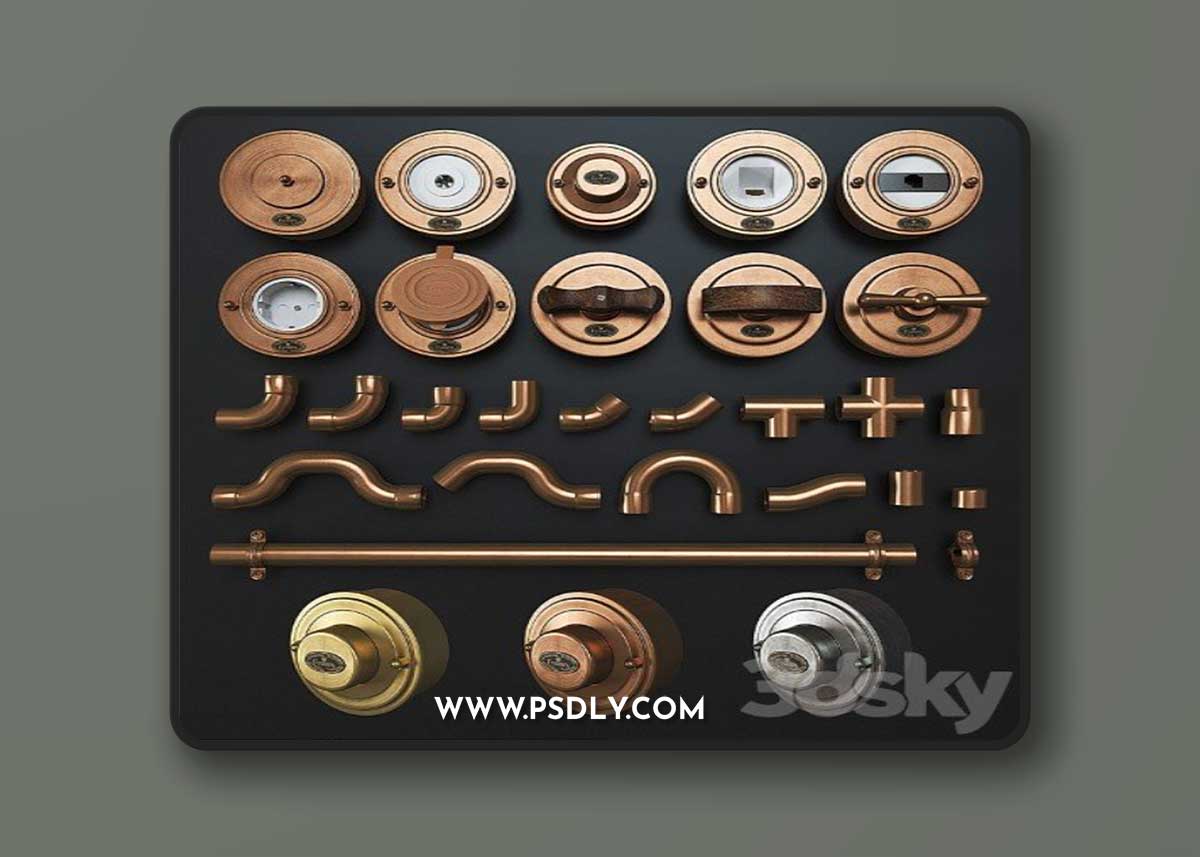 Designer wiring in metal pipes + retro sockets and switches