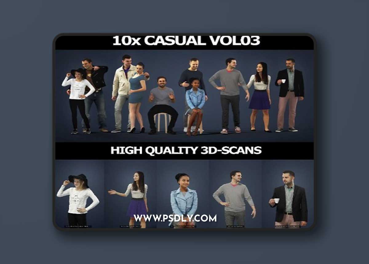 10x Man Woman Scanned Foreground Casual People Volume 03 3D Model Collection