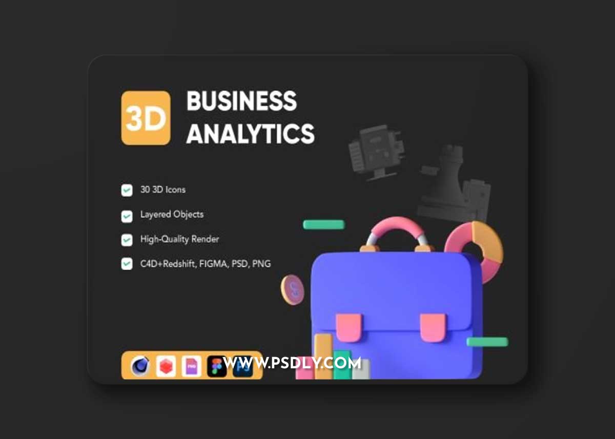 30 3D Business Analytics Icon Set Ui8.net