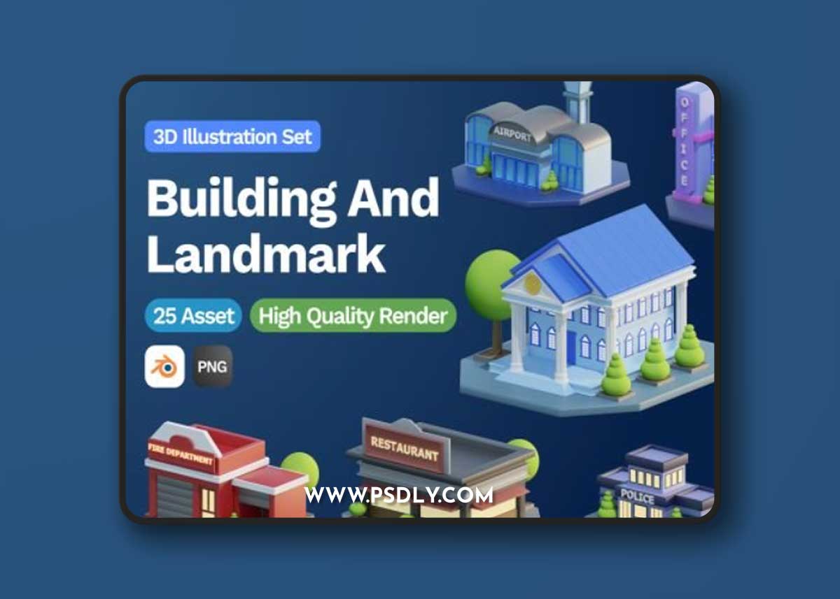 3D Building and Landmarks Illustration Ui8.net