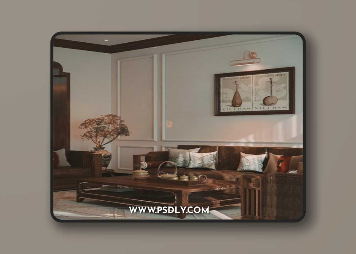 3Ds Max Living Room – Kitchen Interior Scene 002