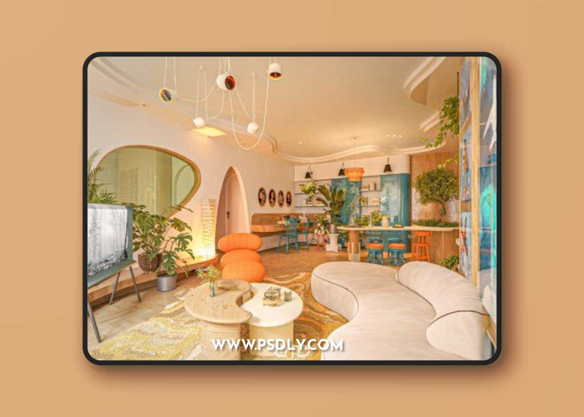 3Ds Max Living Room – Kitchen Interior Scene