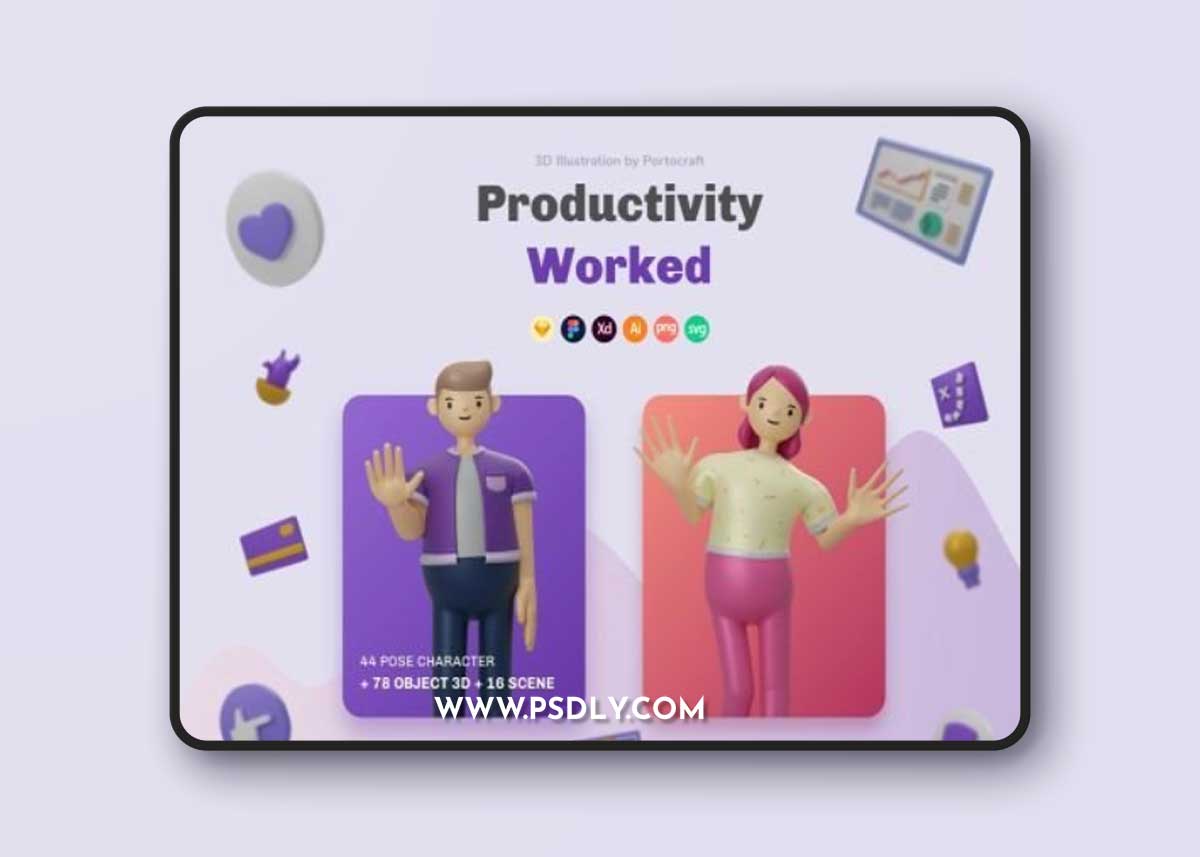 Productivity Worked Illustration 3D Ui8.net