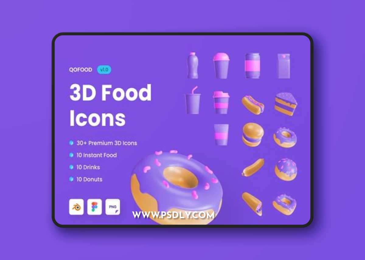 QOFOOD: 3D Food and Drink Icons Ui8.net