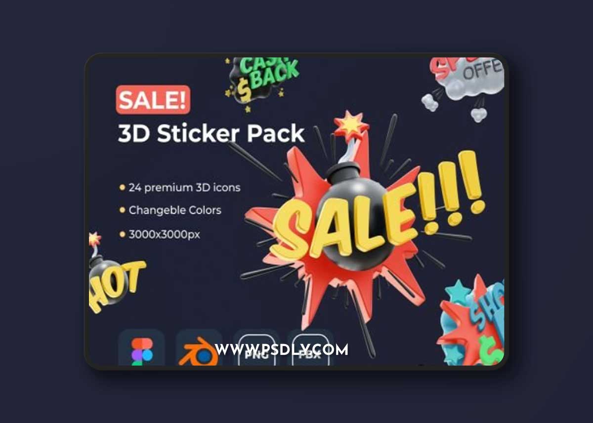 SALE! 3D Sticker Pack Ui8.net
