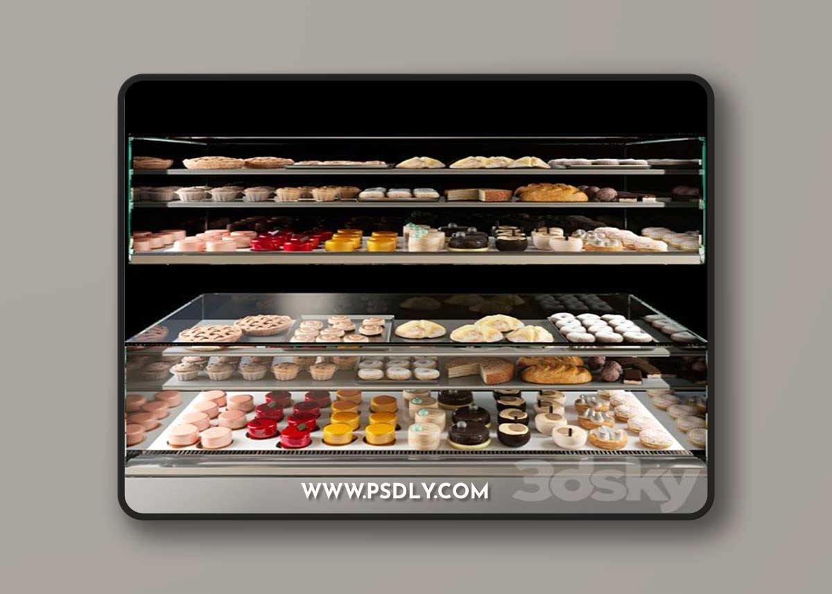 Showcase in a pastry shop with desserts, sweets and other different cakes 4