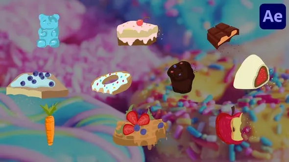 Videohive Cartoon Sweets And Fruits Sticker Animations for After