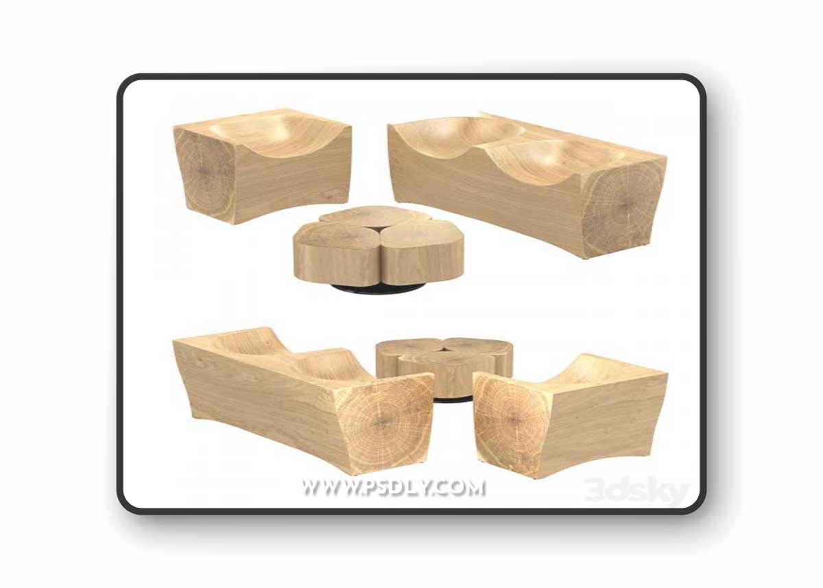 Riva 1920 log armchair toi center table 3d model