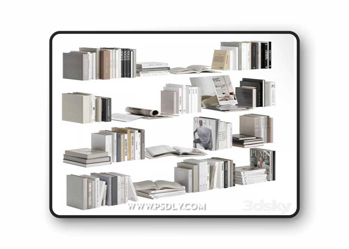 Books and magazines set 01 3D Model