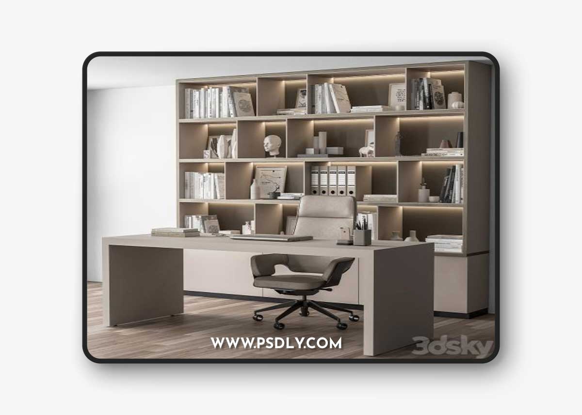 Boss Desk and Library Beige - Office Furniture 319