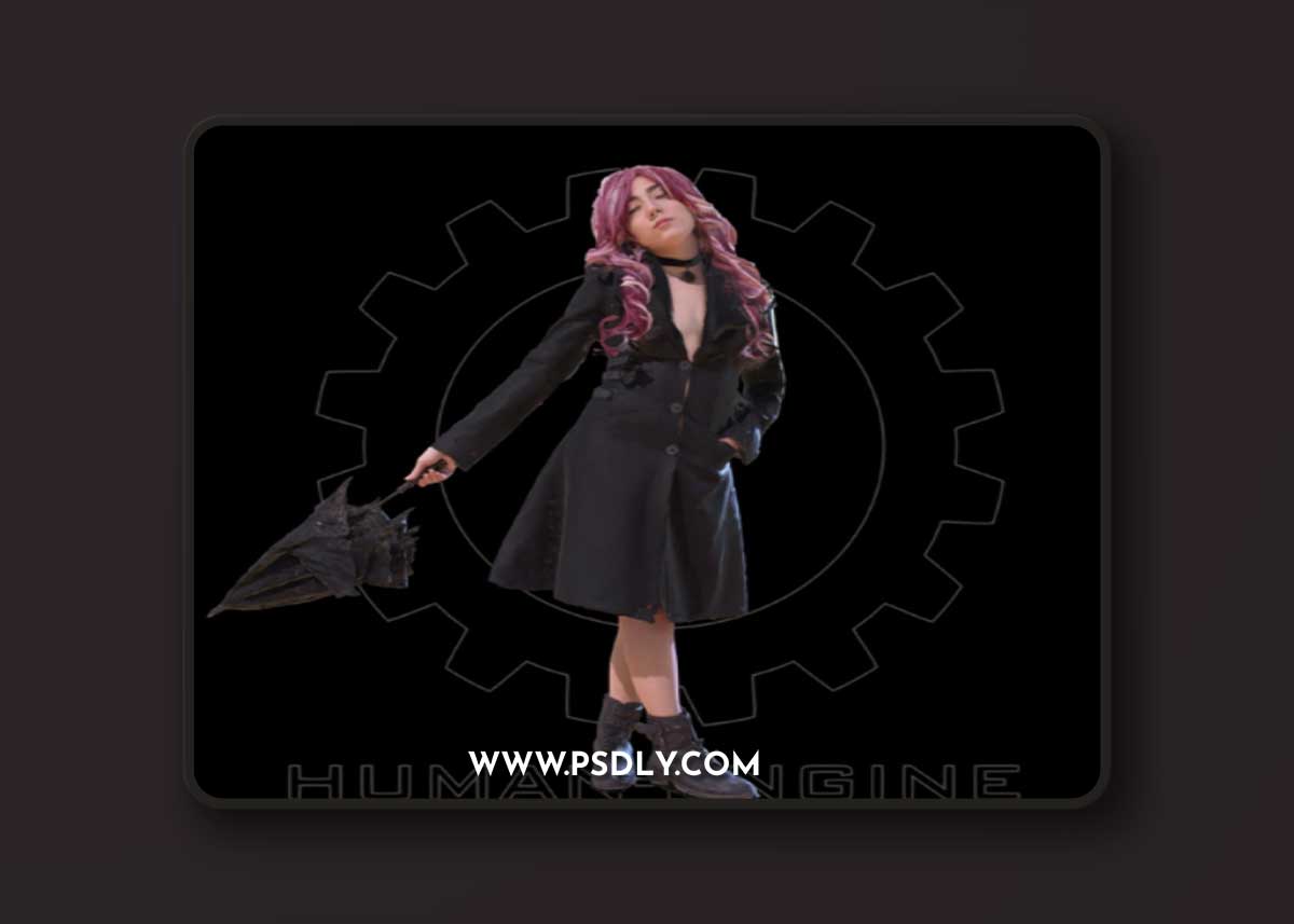 Female Scan - Goth Cathy Holding an Umbrella