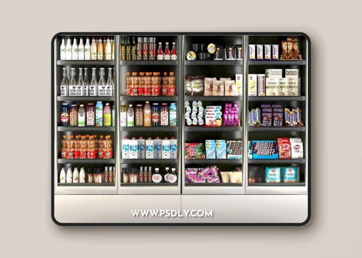 Refrigerator in a supermarket with groceries, food and drinks 3