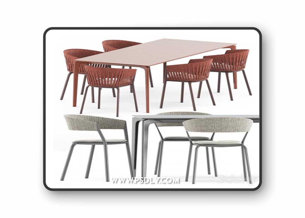 AllSize table and Ria Dining armchair with woven rope by Fast
