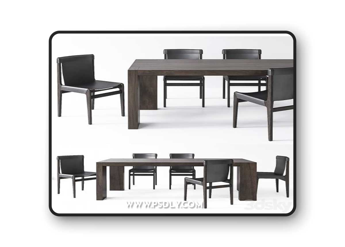CB2 Burano Charcoal Gray Leather Sling Chair, Blox Dining Table