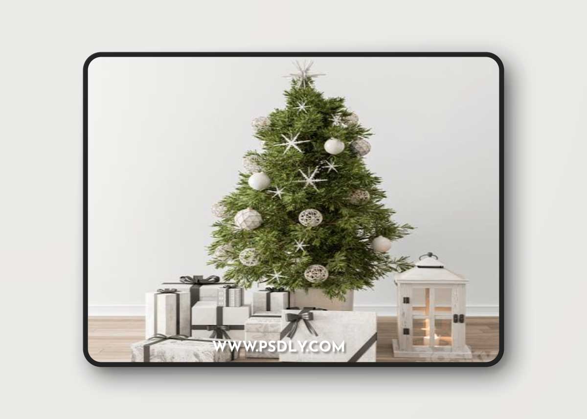 Christmas Decoration 23 - Christmas White and Green Tree with Gift